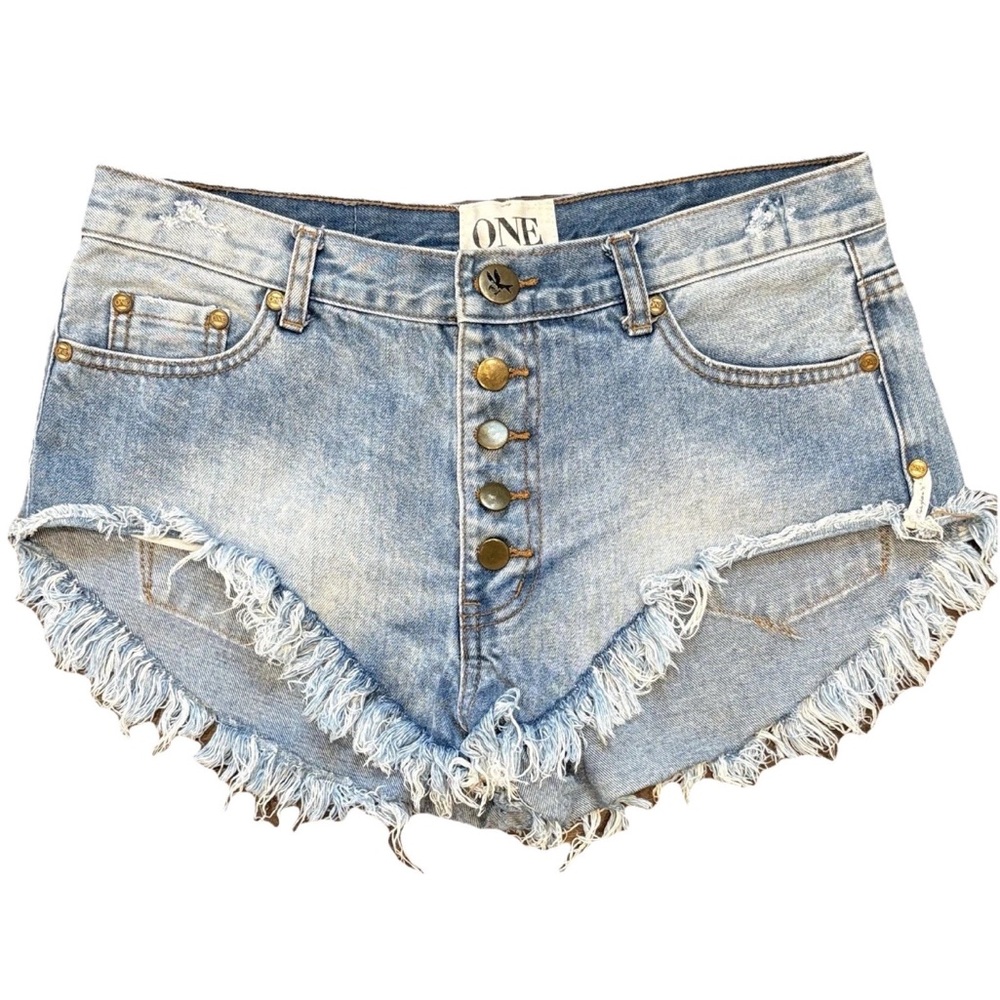 One Teaspoon Rollers Shorts Cut Offs Women's 28 Button Fly Distressed Light Wash - Picture 10 of 10